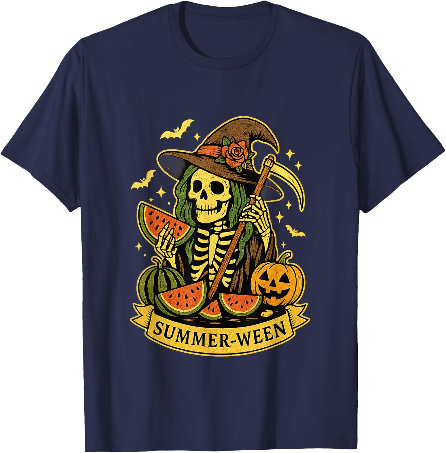 Summer-Ween Spooky Summer Halloween Skeleton Witch T-Shirt - T-Shirt | Navy