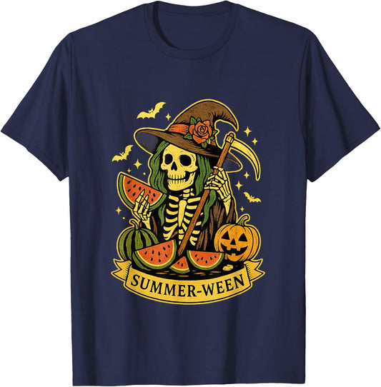 Summer-Ween Spooky Summer Halloween Skeleton Witch T-Shirt - T-Shirt | Navy