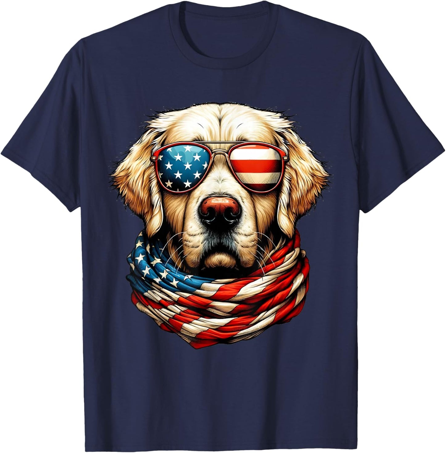 Golden Retriever American Flag Patriotic Dog 4th of July T-Shirt - T-Shirt | Navy