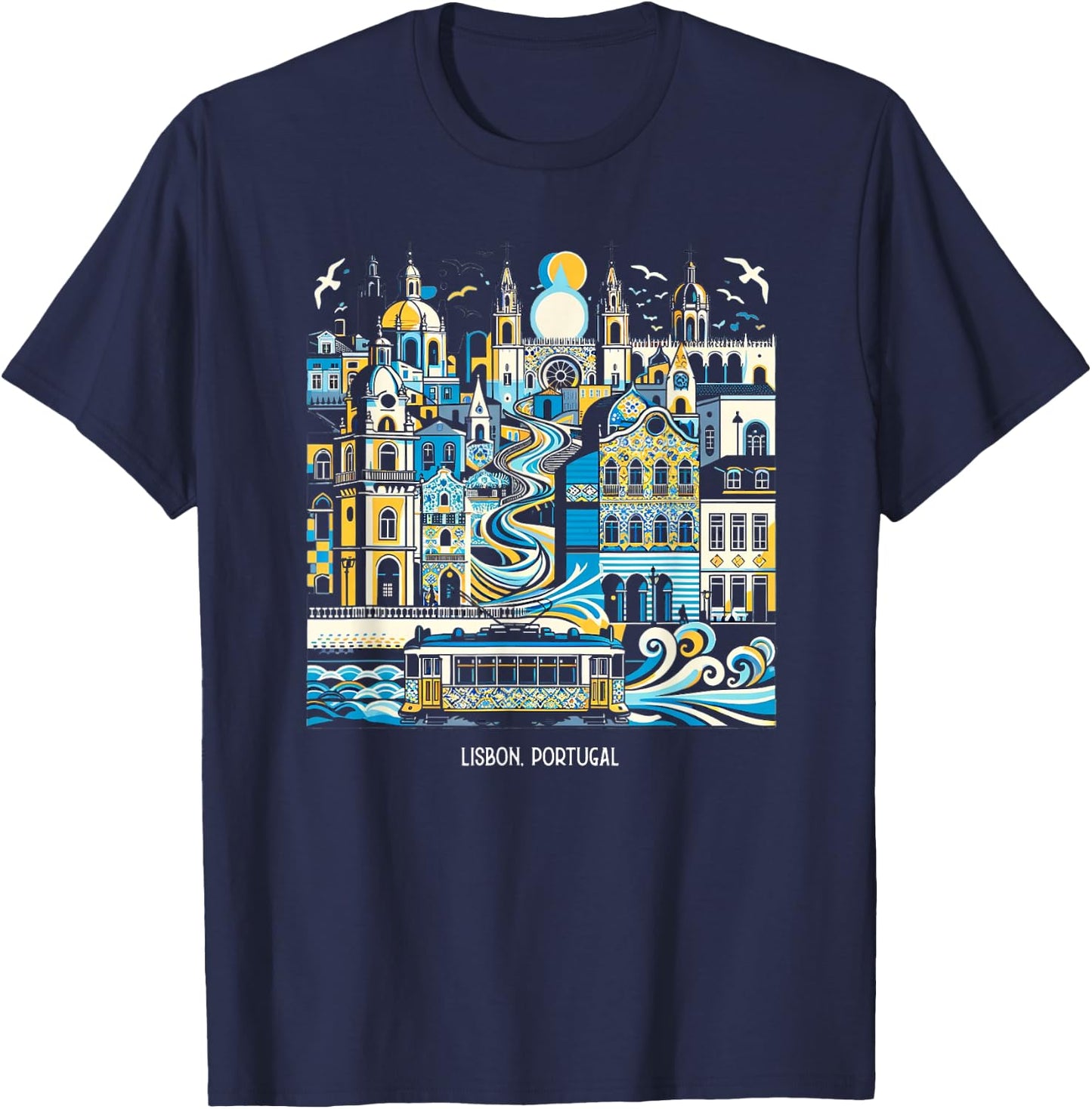 Lisbon Portugal Landscape Skyline International Travel T-Shirt - T-Shirt | Navy