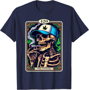 Tarot Card The Stoner Weed Lover Skeleton Cannabis 420 Party T-Shirt - T-Shirt | Navy