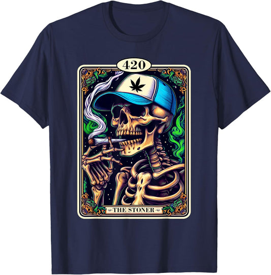 Tarot Card The Stoner Weed Lover Skeleton Cannabis 420 Party T-Shirt - T-Shirt | Navy