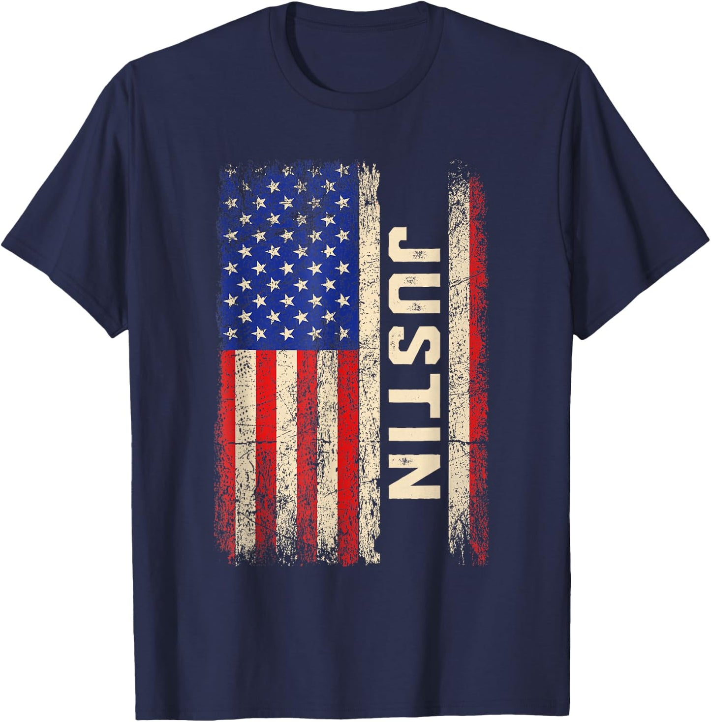 Justin First Name Shirt Justin Name American Flag Kids Men T-Shirt - T-Shirt | Navy