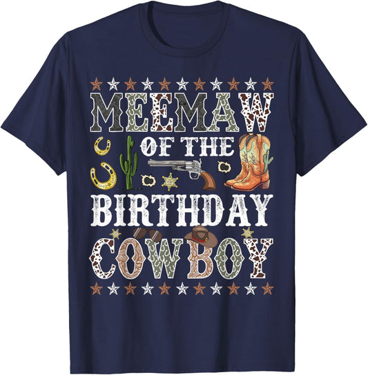Meemaw Of The Birthday Cowboy Rodeo Meemaw T-Shirt - T-Shirt | Navy