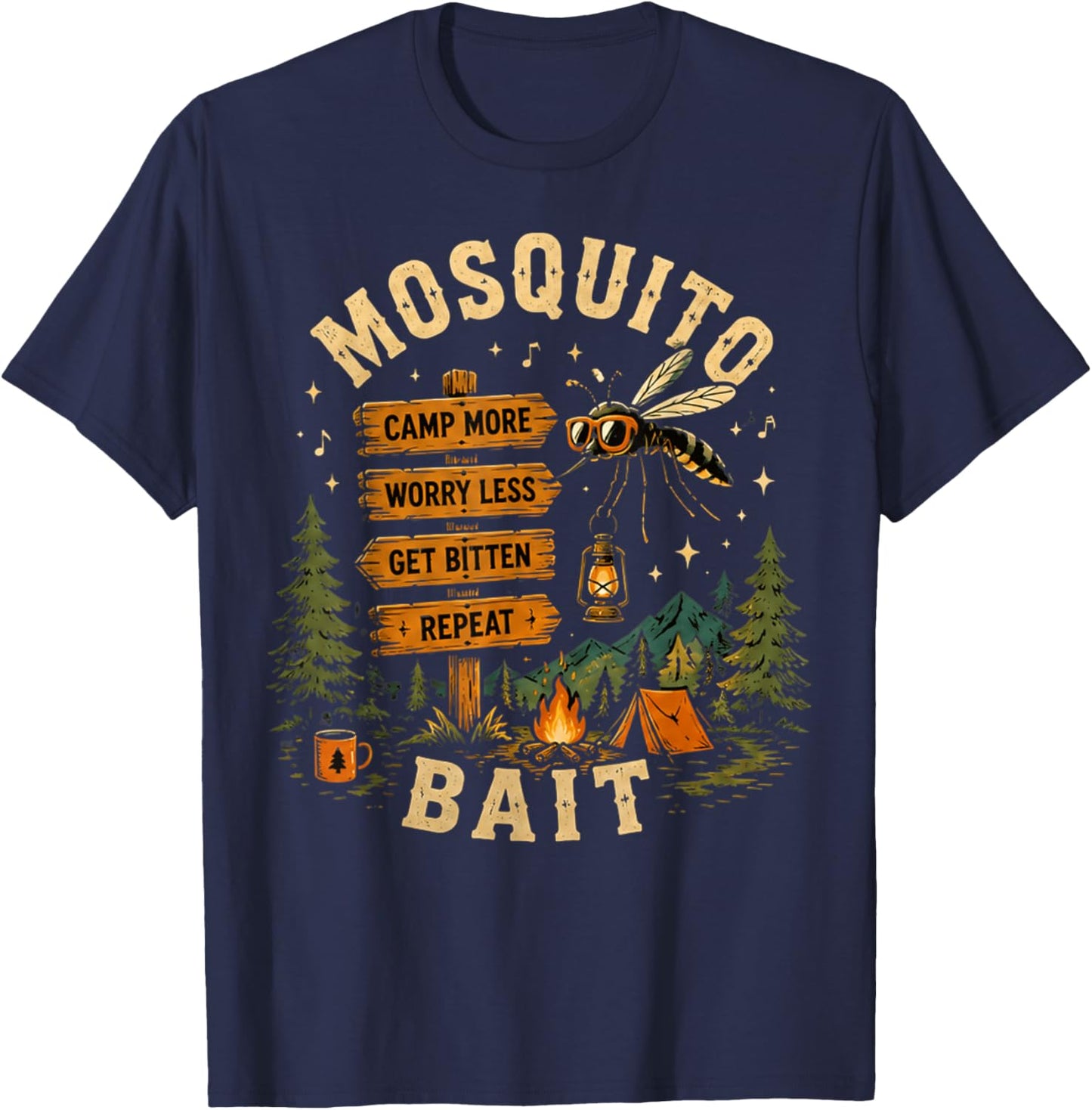 Camping Mosquito Bait Campfire for Retro Squad Camper Summer T-Shirt - T-Shirt | Navy