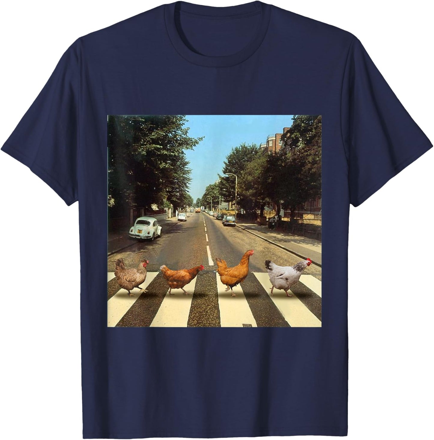 Chickens Crossing Road Parody Chicken Lover T-Shirt - T-Shirt | Navy