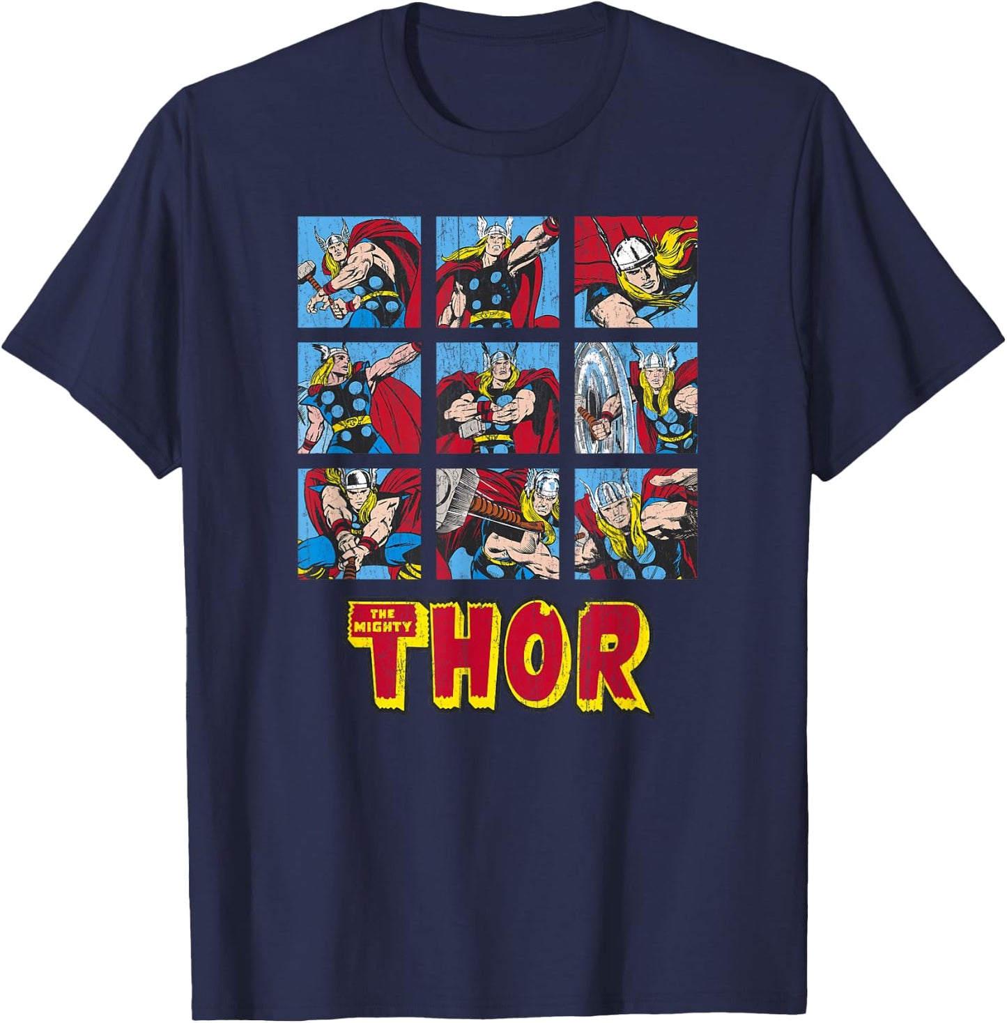 Marvel Avengers Vintage Thor Comic Battle Scenes T-Shirt - T-Shirt | Navy