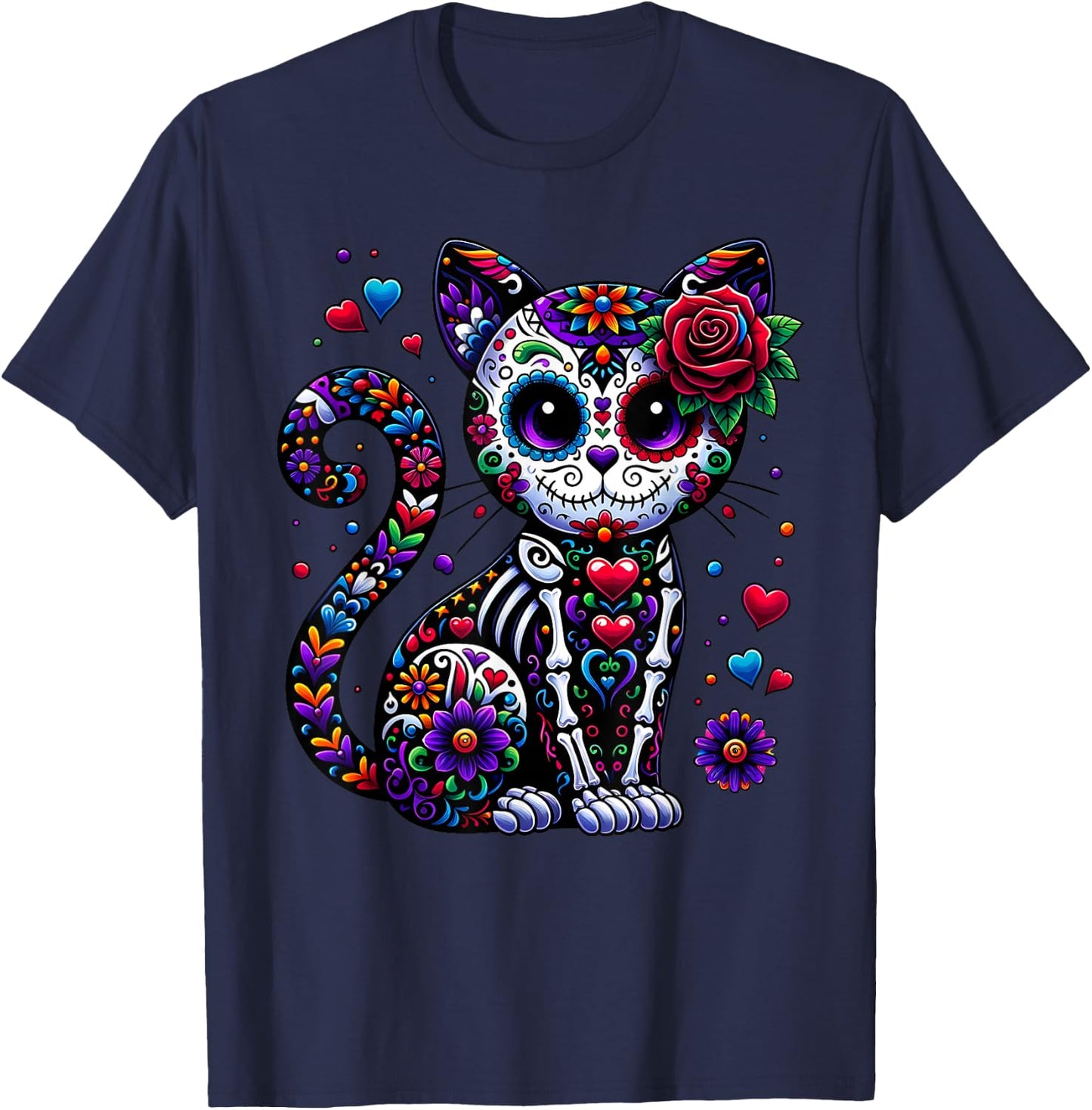 Dia De Los Muertos Cinco De Mayo Cat Sugar Skull Men Women T-Shirt - T-Shirt | Navy