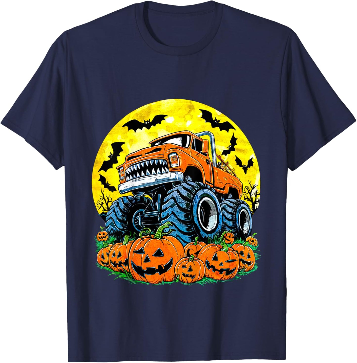 Monster Truck Halloween Jack O Lantern Moon Pumpkin Toddler T-Shirt - T-Shirt | Navy