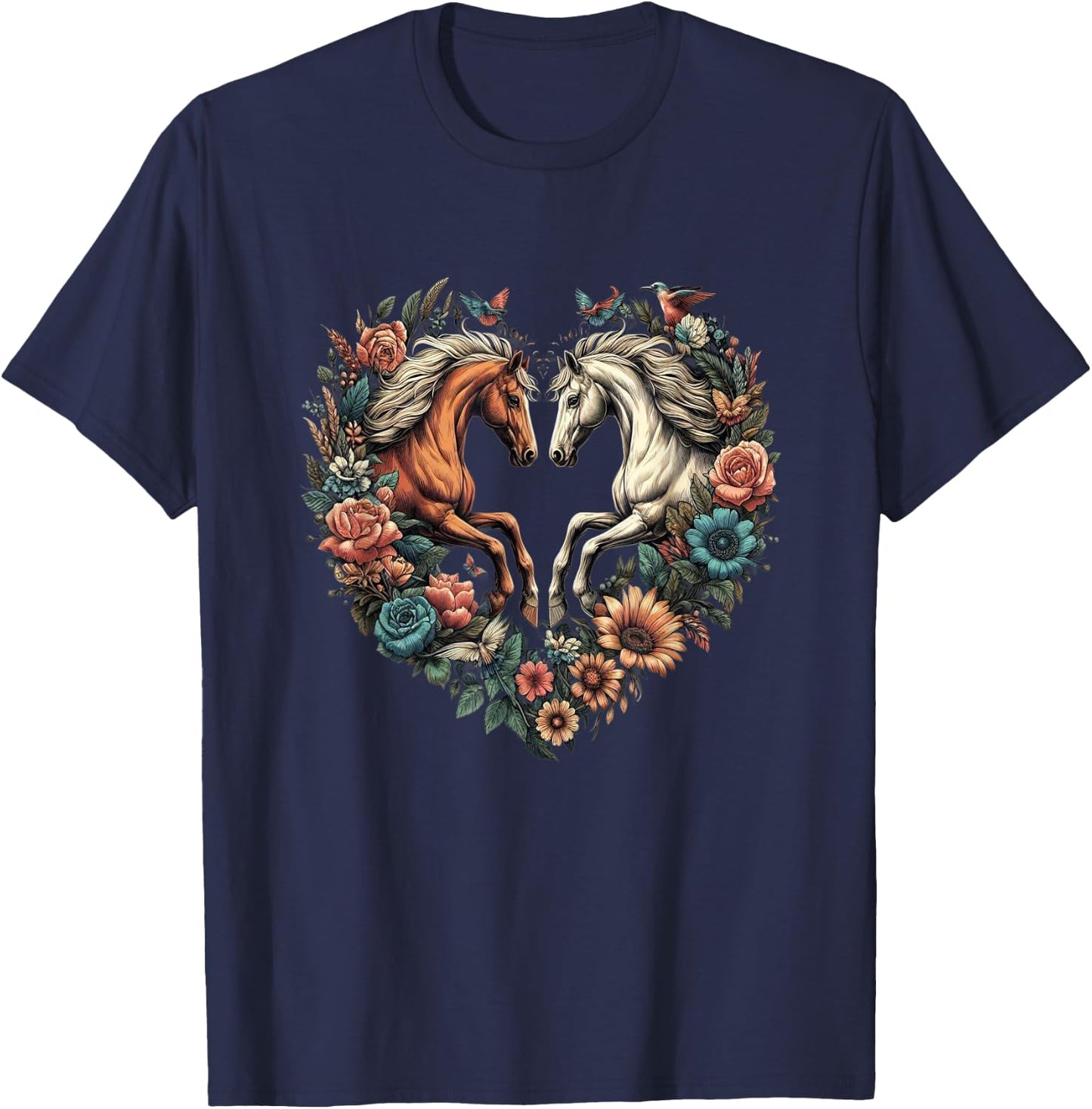 Horse Love Heart Equestrian Horse Rider Lovers T-Shirt - T-Shirt | Navy