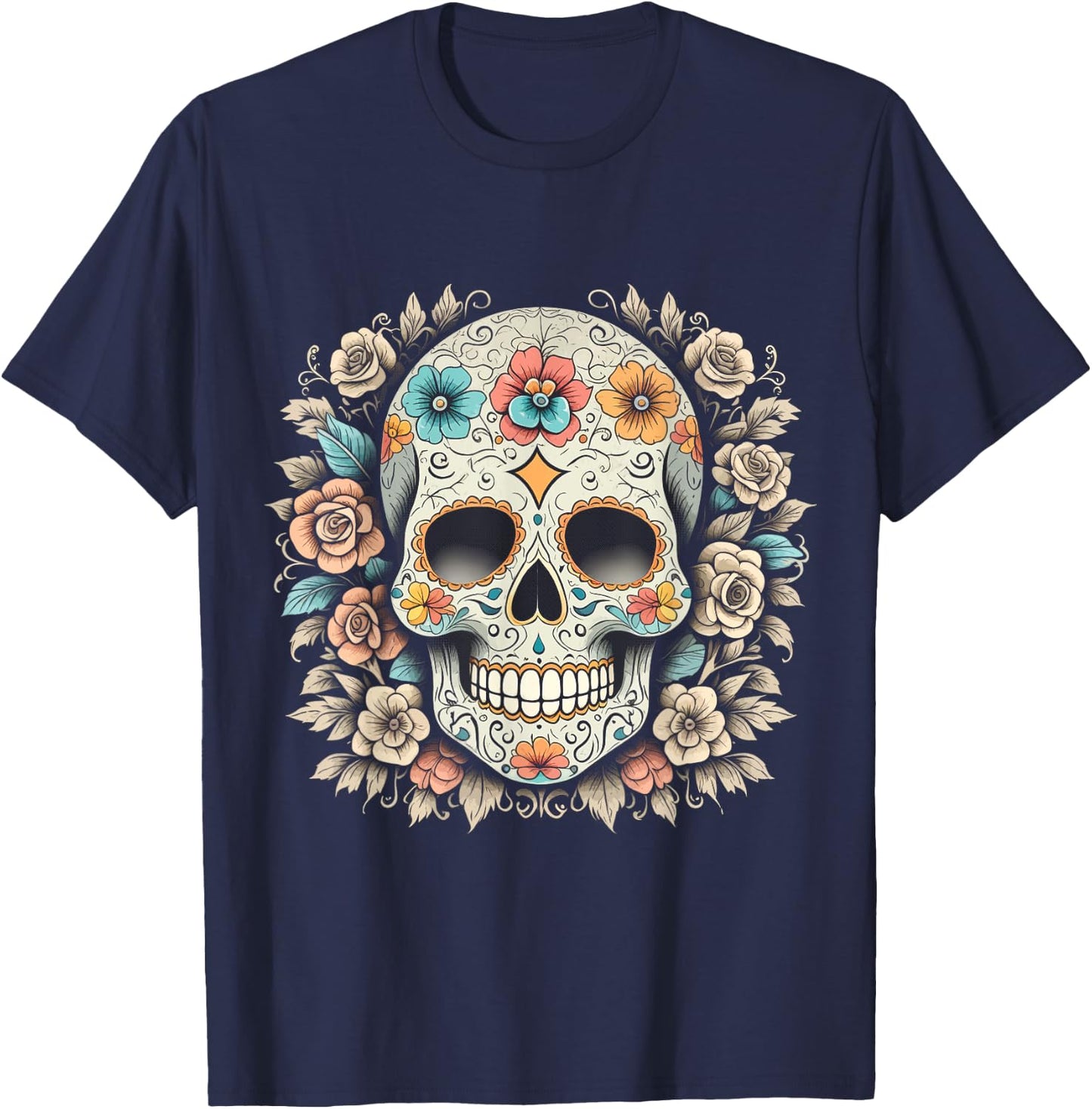De Los Muertos Day of the Dead Sugar Skull Halloween Women T-Shirt - T-Shirt | Navy