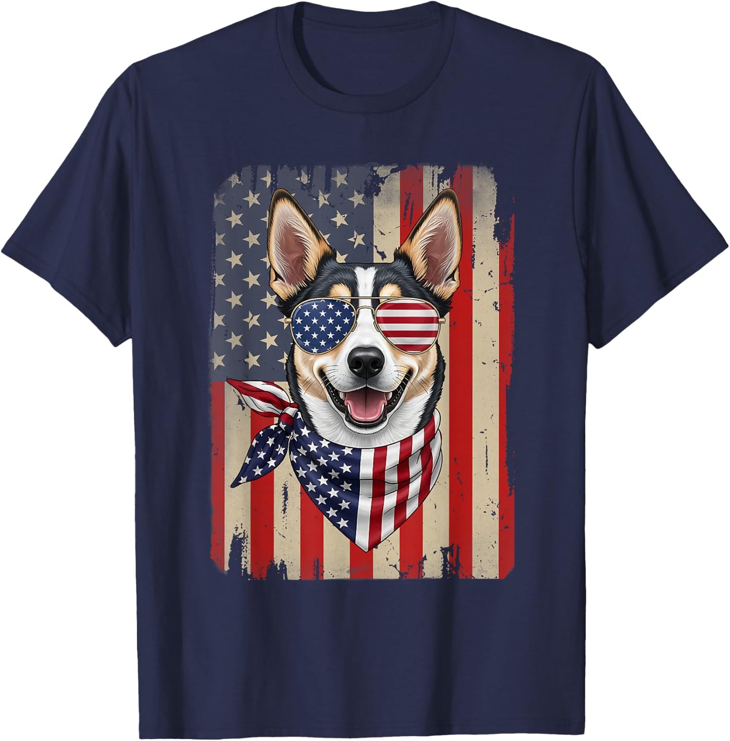 4th of July Australian Kelpie Dog American Flag Patriotic T-Shirt - T-Shirt | Navy