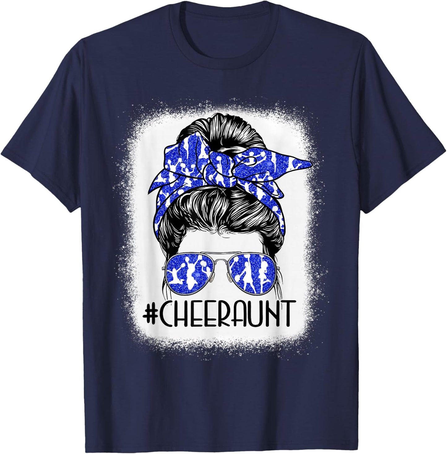 Messy Bun Cheer Aunt Cheerleader Mom Mothers Day Women T-Shirt - T-Shirt | Navy
