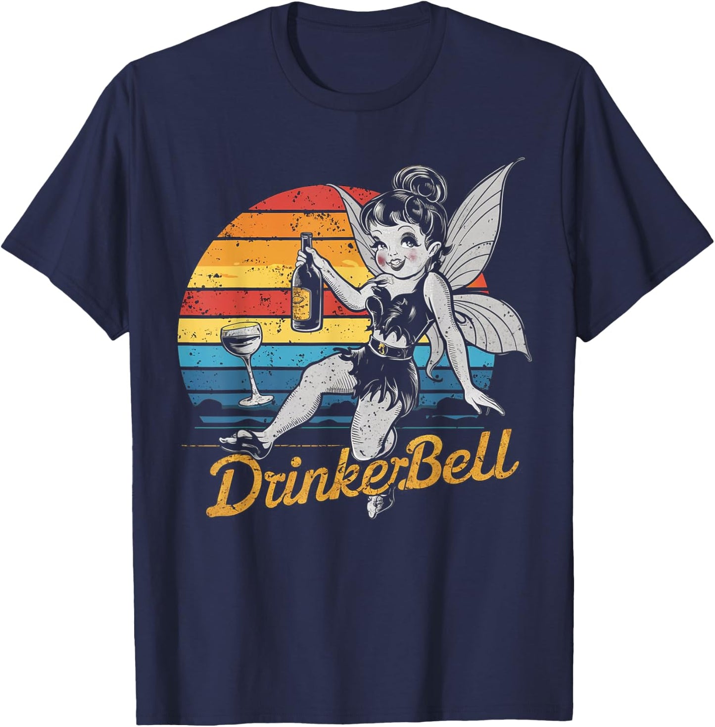Vintage retro sunset Drinkerbell Funny Drinking Funny Saying T-Shirt - T-Shirt | Navy