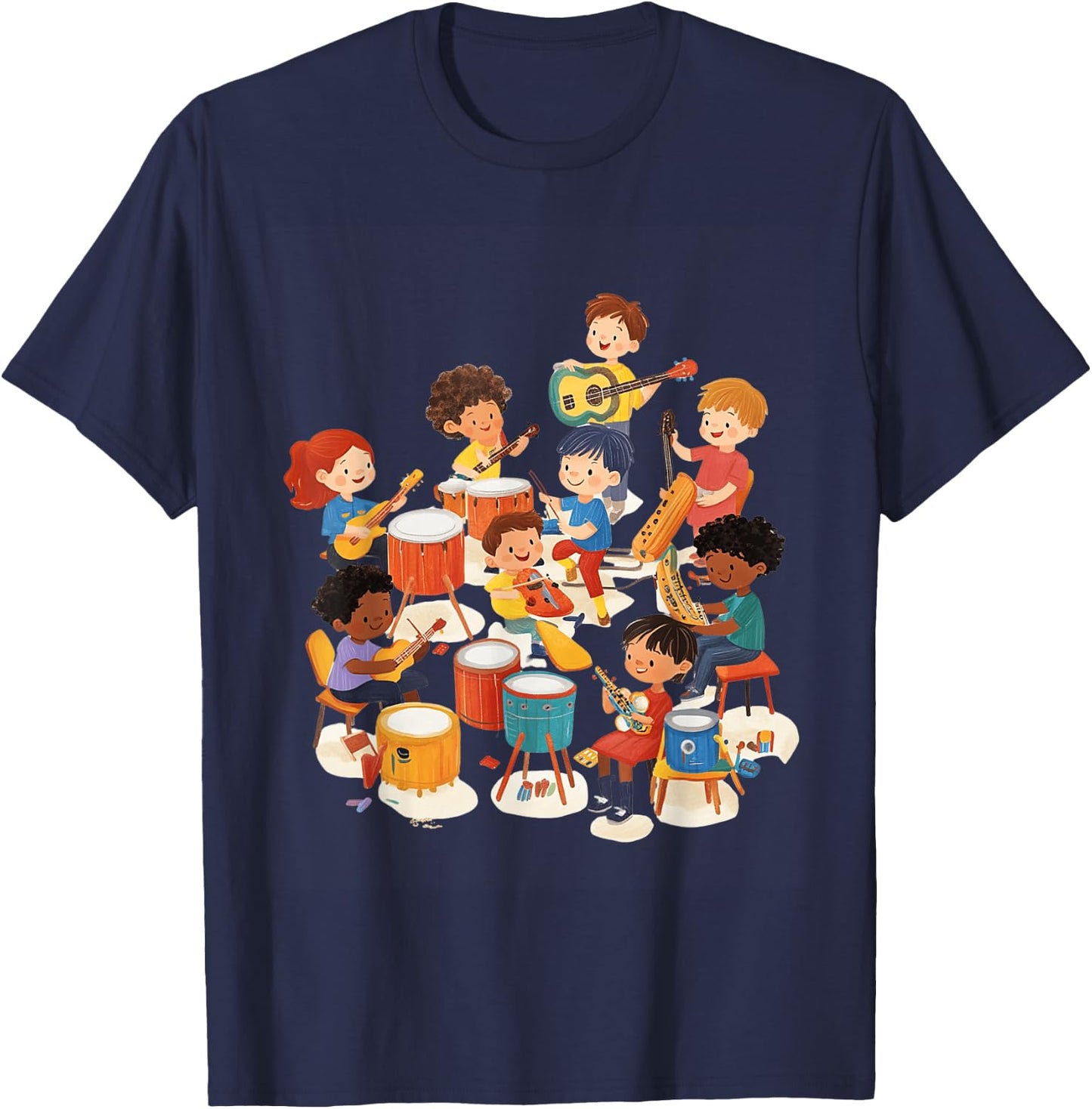 Kids Playing Instruments Music Education T-Shirt - T-Shirt | Navy