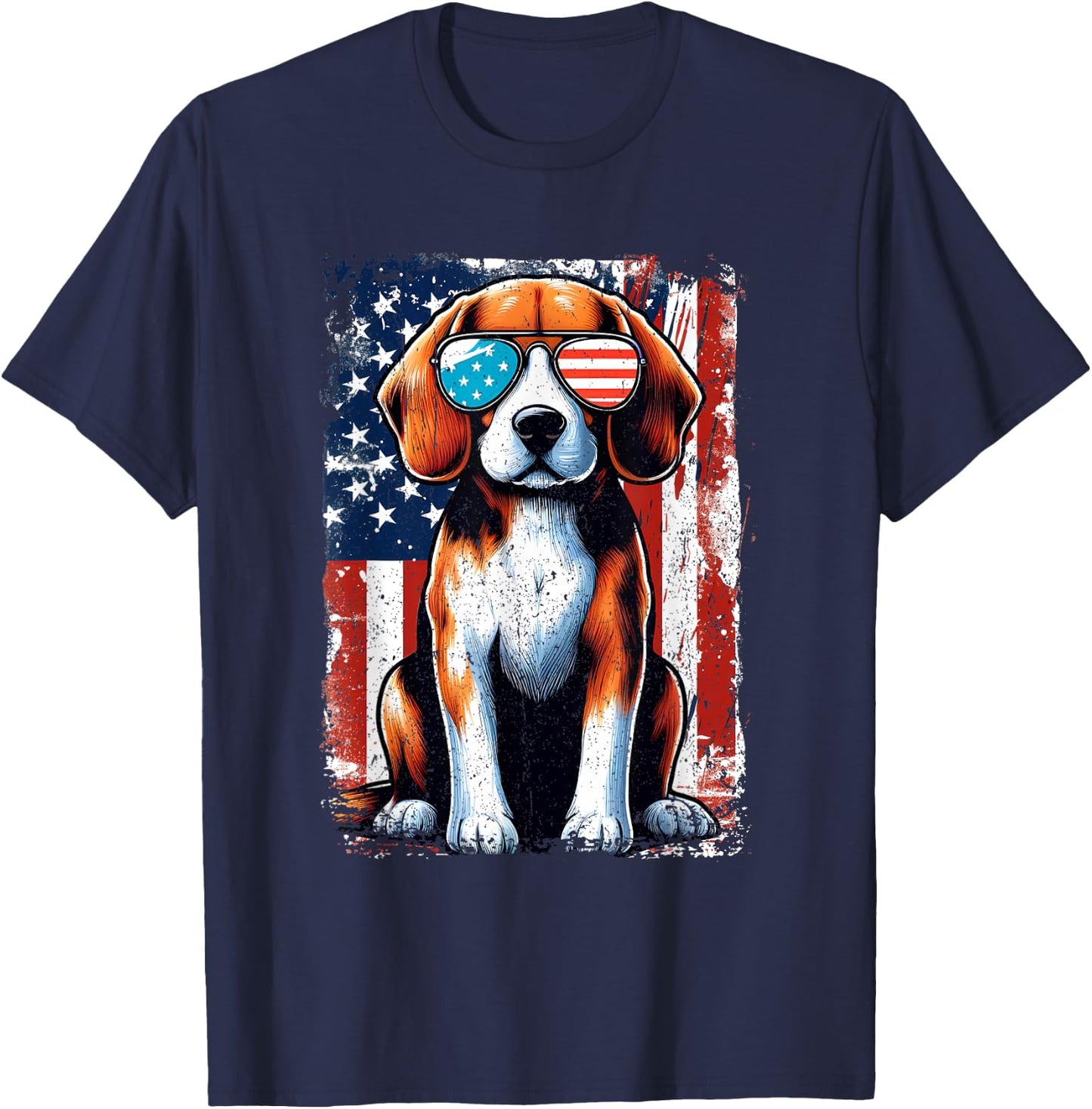 Vintage Beagle Dog American US USA Flag Pets Dogs T-Shirt - T-Shirt | Navy