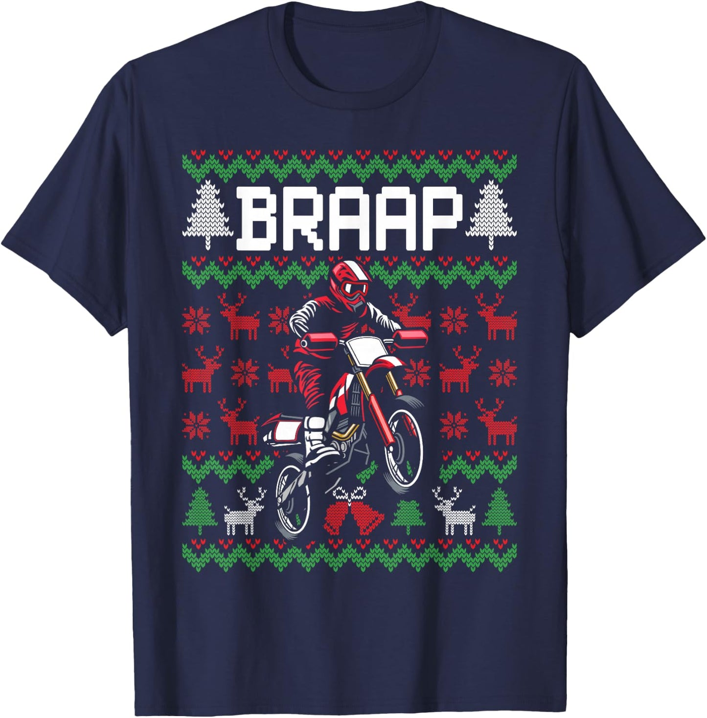 Christmas Motorcycle Motocross Braap Dirt Bike T-Shirt - T-Shirt | Navy
