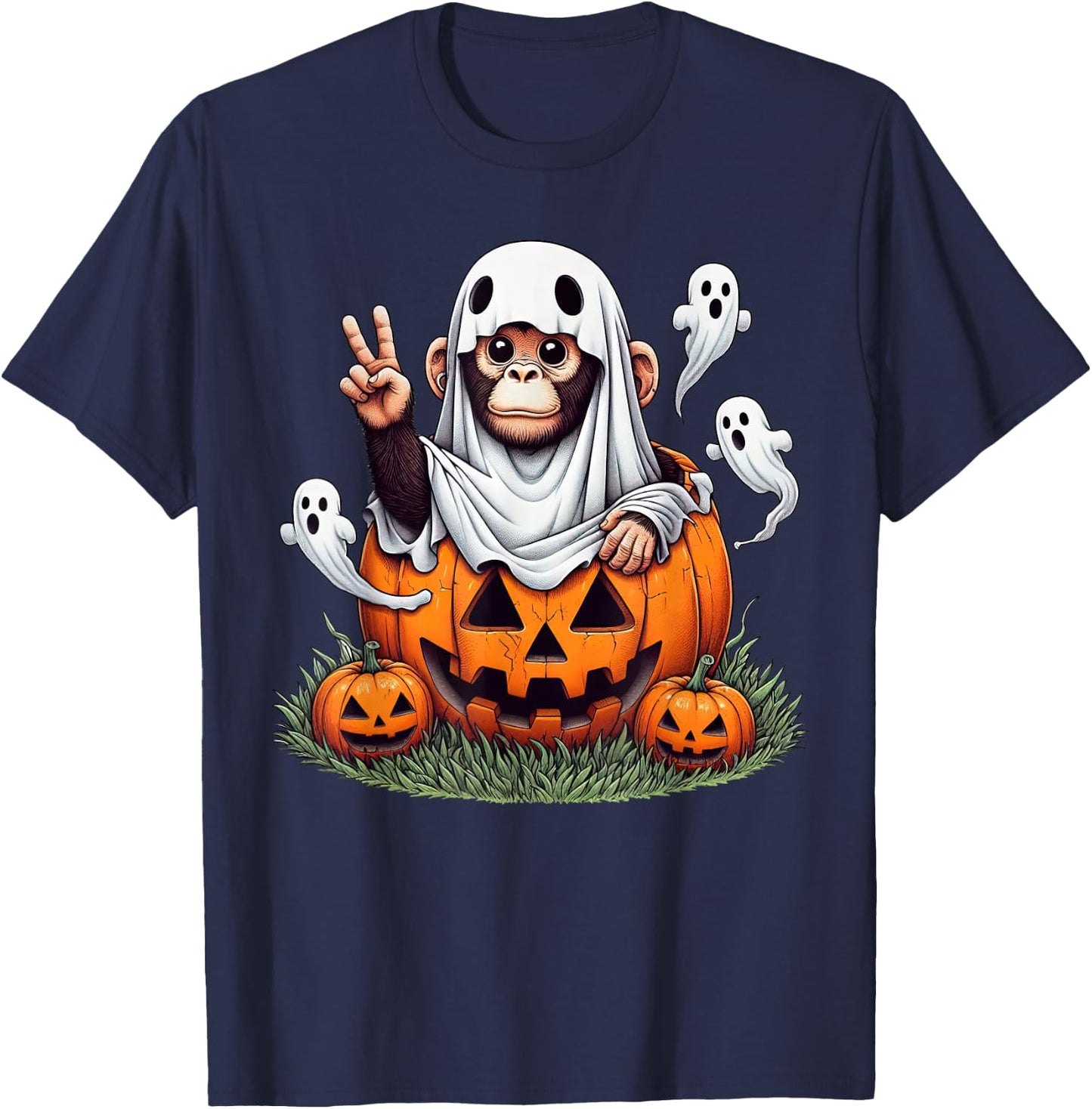 Funny Monkey Ghost Boo Halloween Monkey Kids T-Shirt - T-Shirt | Navy