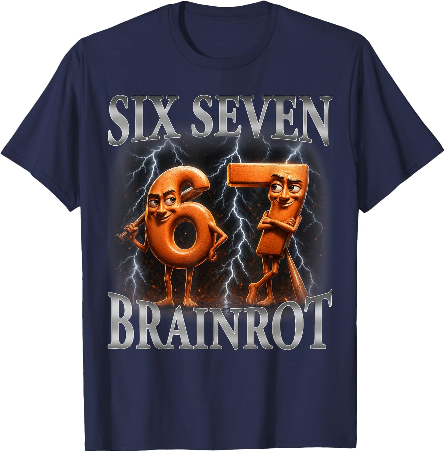 Funny 67 Italian Brainrot Tung Tung Sahur Six Seven T-Shirt - T-Shirt | Navy
