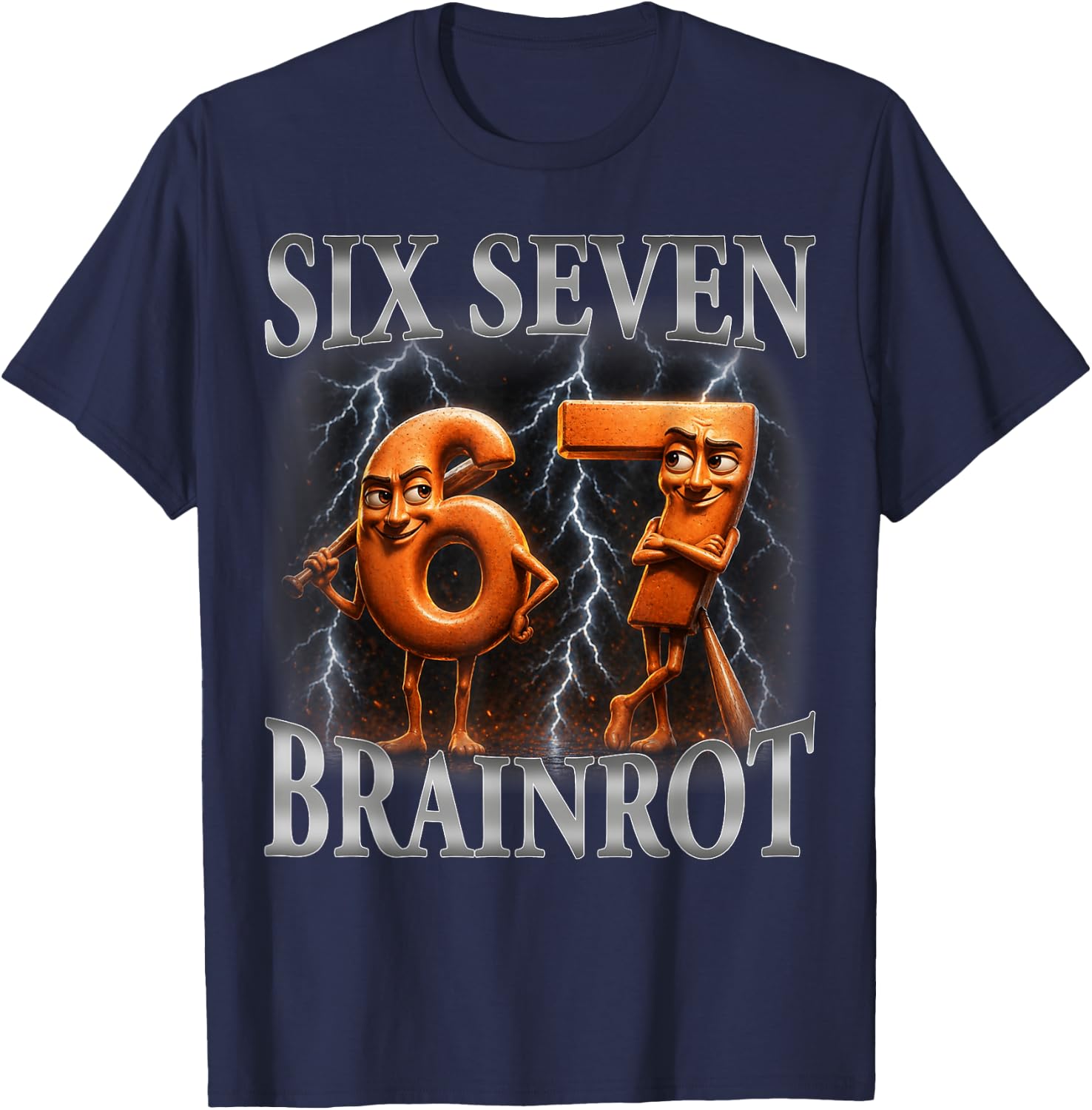 Funny 67 Italian Brainrot Tung Tung Sahur Six Seven T-Shirt - T-Shirt | Navy