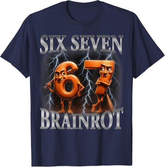 Funny 67 Italian Brainrot Tung Tung Sahur Six Seven T-Shirt - T-Shirt | Navy