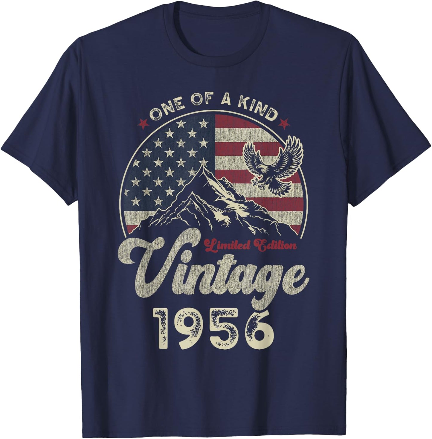 Vintage 1956 American Flag 70th Birthday Patriotic Eagle T-Shirt - T-Shirt | Navy