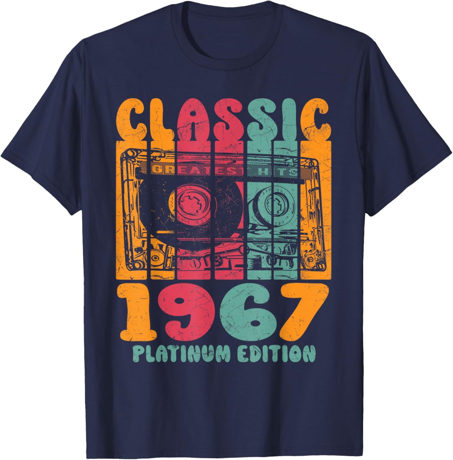Born In 1967, Retro Mix Tape Platinum Edition 1967 Birthday T-Shirt - T-Shirt | Navy