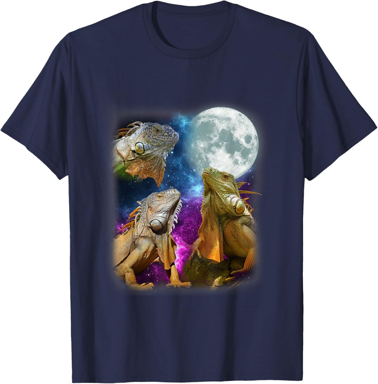 Three Iguanas Howling At The Moon Funny Lover Animals T-Shirt - T-Shirt | Navy