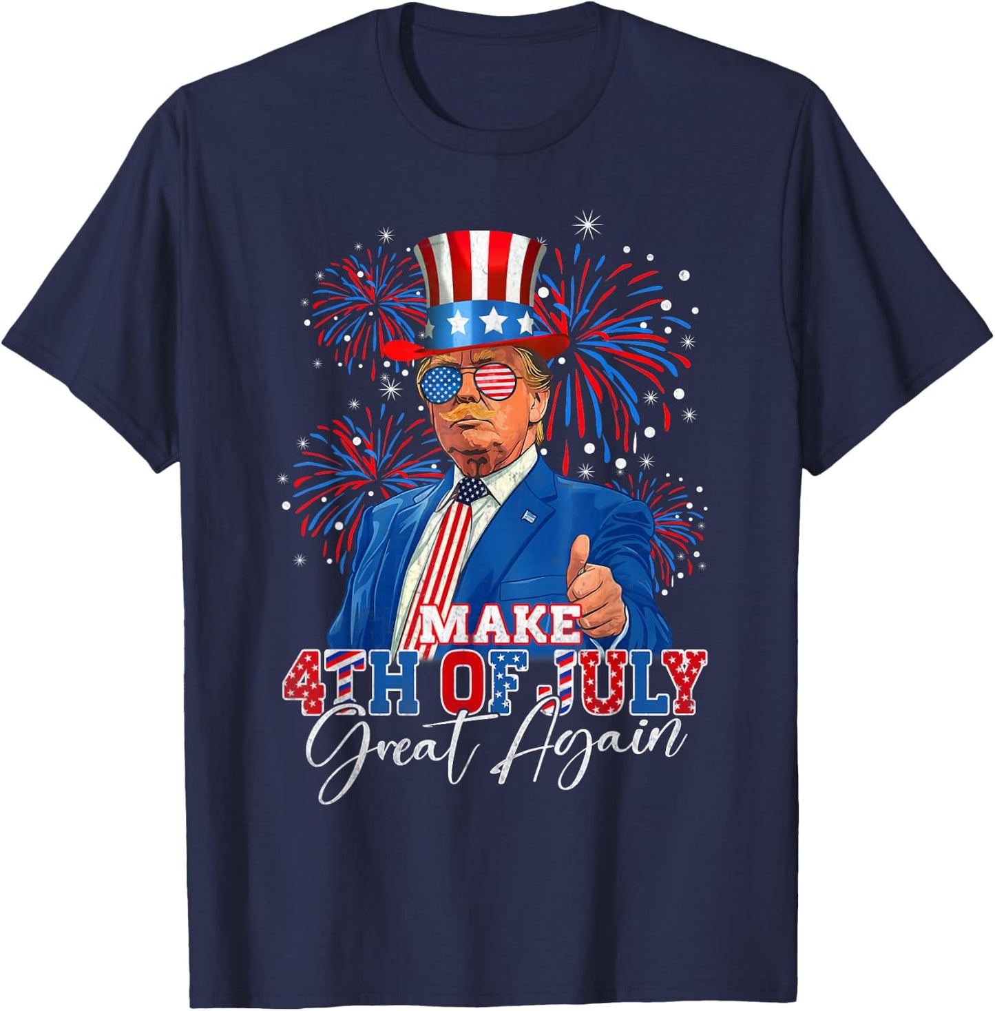 Make 4th of July Great Again Patriotic Firework Donald Trump T-Shirt - T-Shirt | Navy