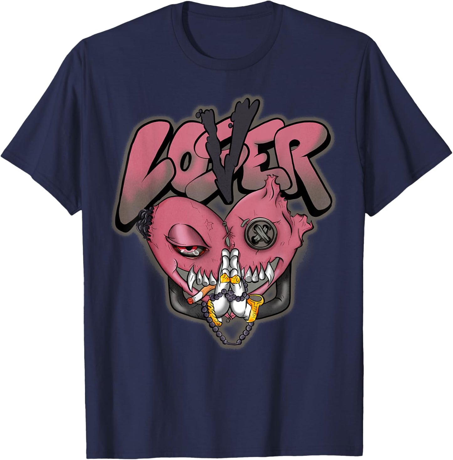 Graphic Loser Love Drip Pink Heart Matching Pink Apparel T-Shirt - T-Shirt | Navy