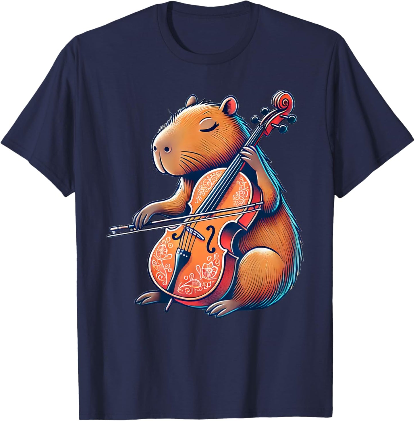 Cute Capybara Playing Cello Capybaras Musician Music T-Shirt - T-Shirt | Navy