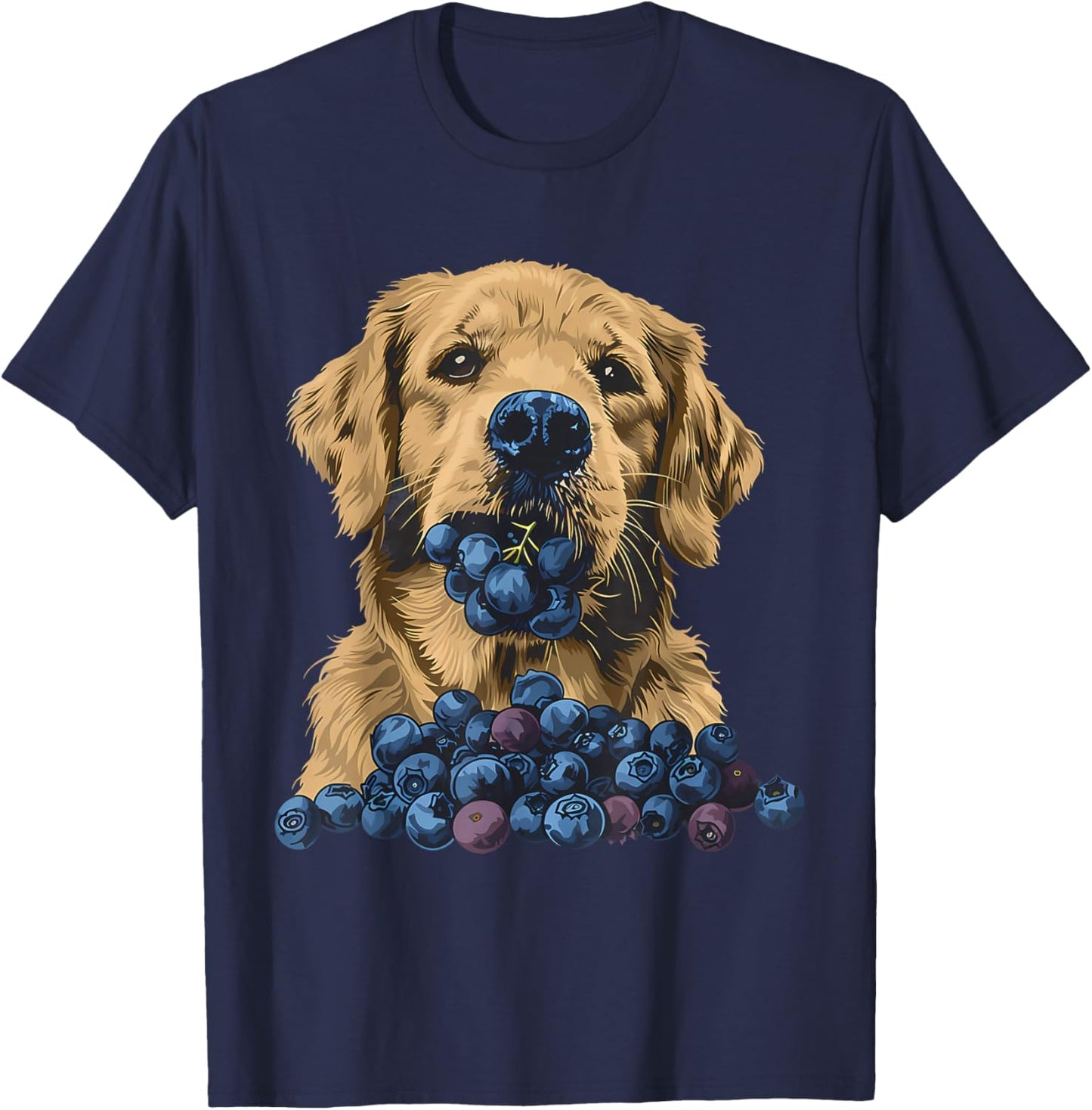 Blueberry Dog Artwork Blueberry Fruit Cute Dog Drawing T-Shirt - T-Shirt | Navy
