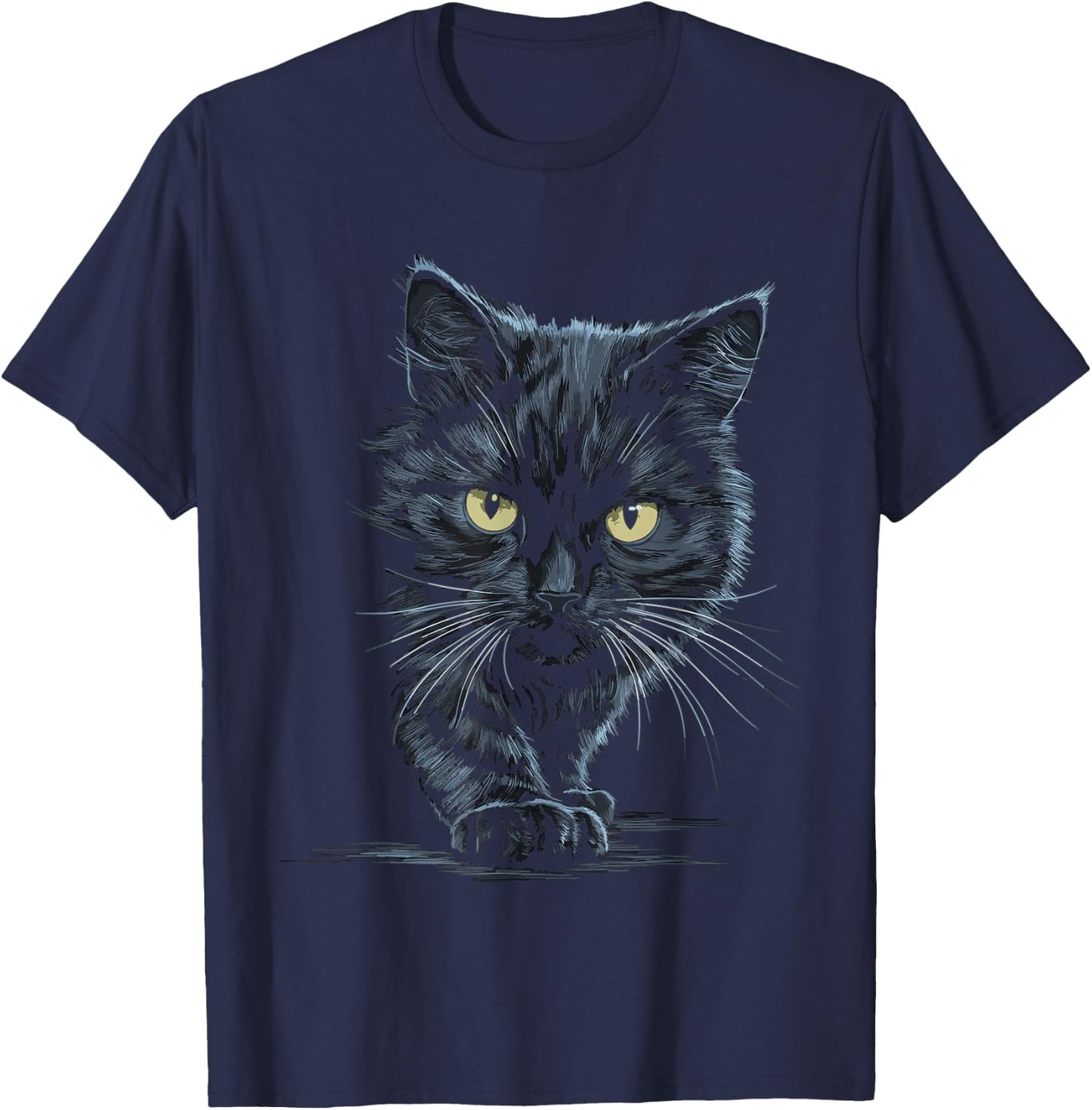 Black Cat Yellow Eyes Cute Cats T-Shirt - T-Shirt | Navy