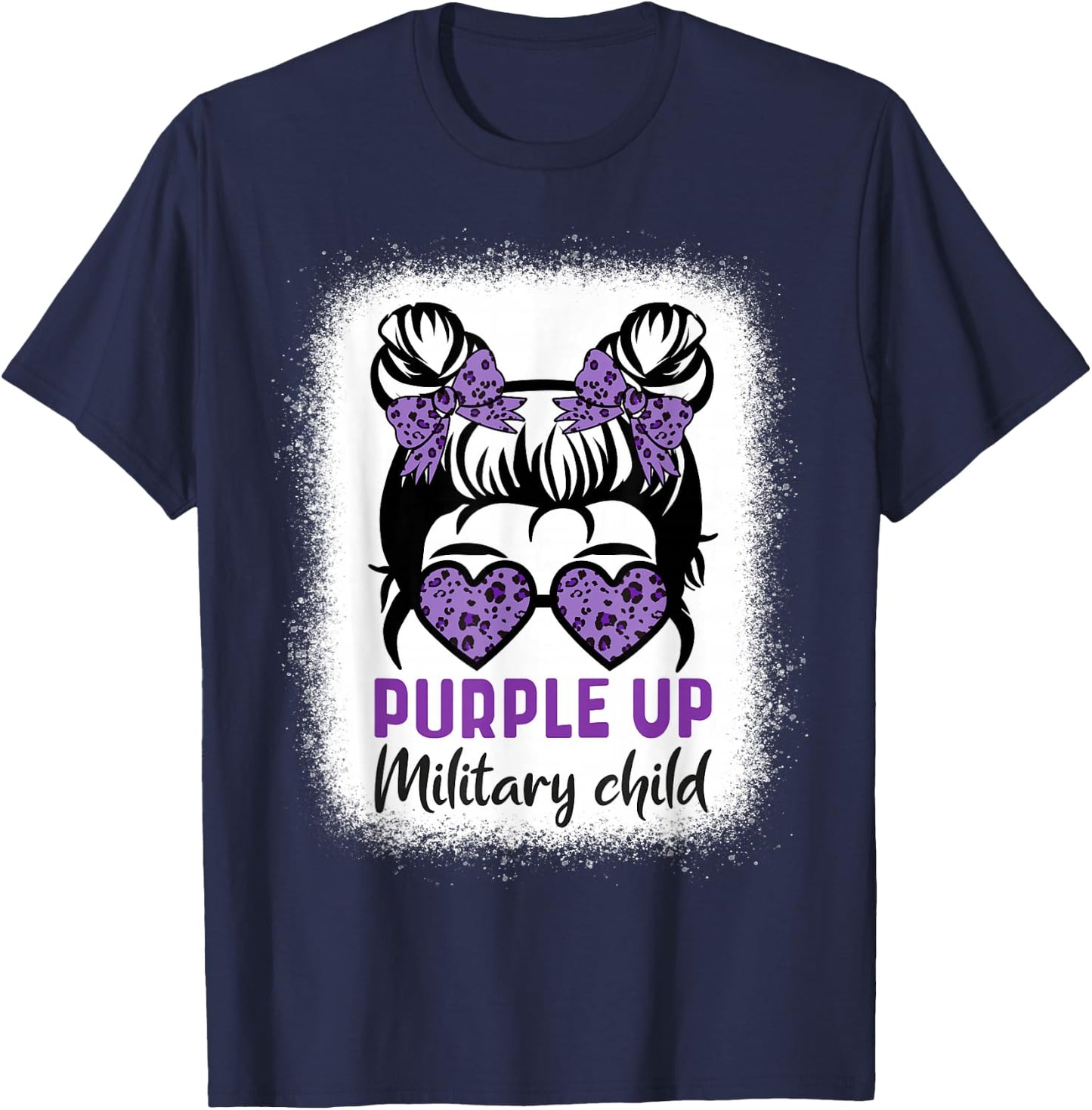 Purple Up For Military Kids - Month Military Child Messy Bun T-Shirt - T-Shirt | Navy