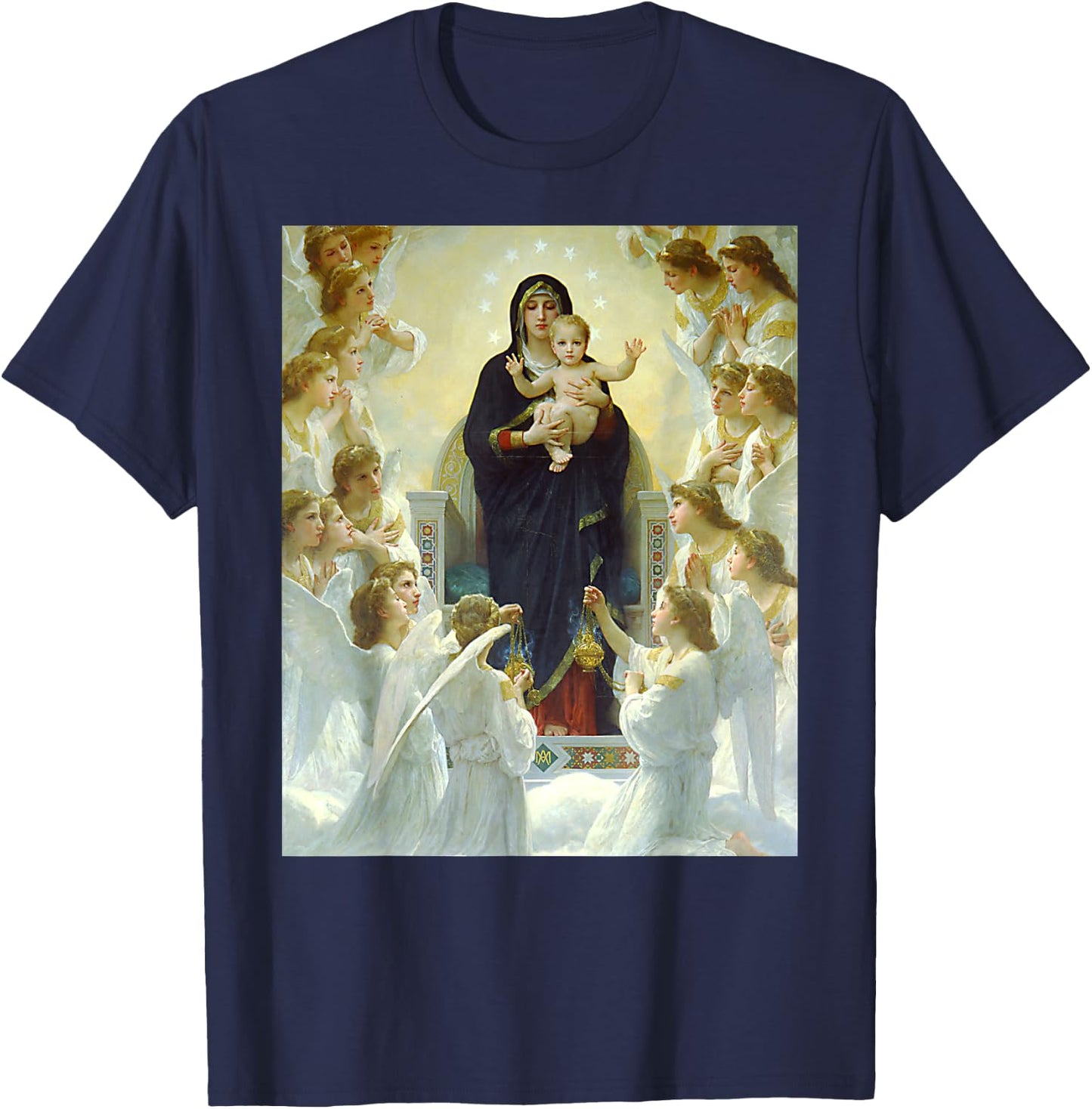 The Virgin with Angels Painting by William Bouguereau 1900 T-Shirt - T-Shirt | Navy