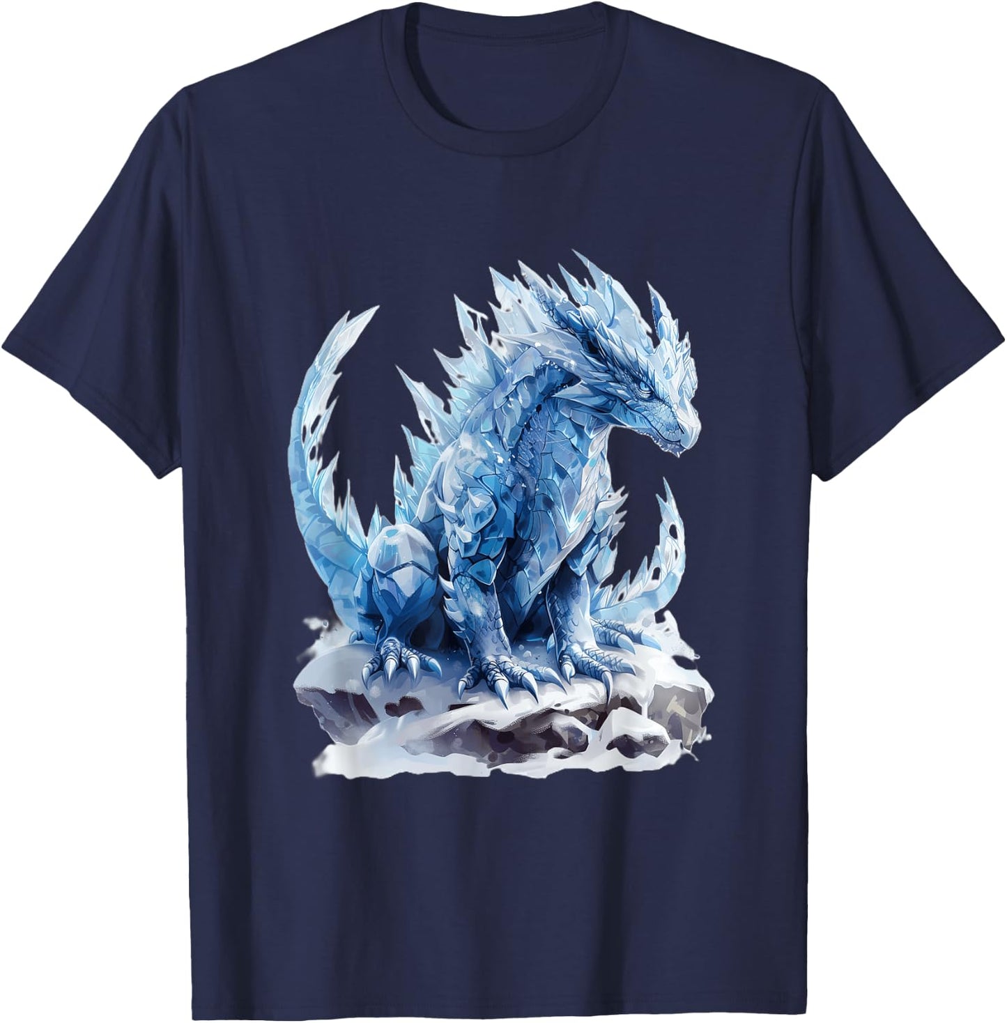 Majestic Icy Blue Dragon in Winter T-Shirt - T-Shirt | Navy