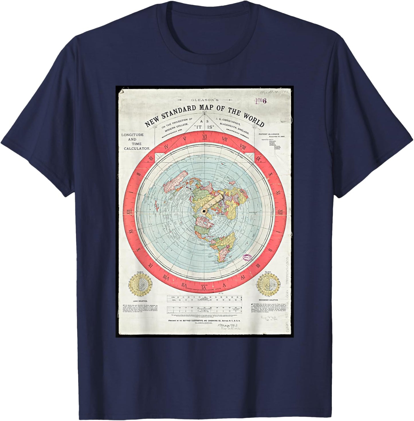 Gleason's new standard map of the world globe T-Shirt - T-Shirt | Navy