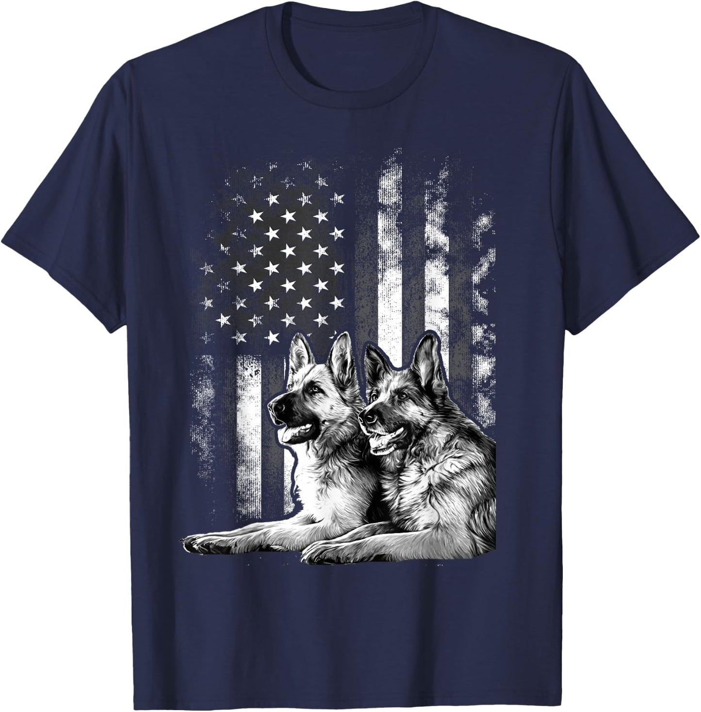 Vintage Patriotic German Shepherd American Flag 4th Of July T-Shirt - T-Shirt | Navy