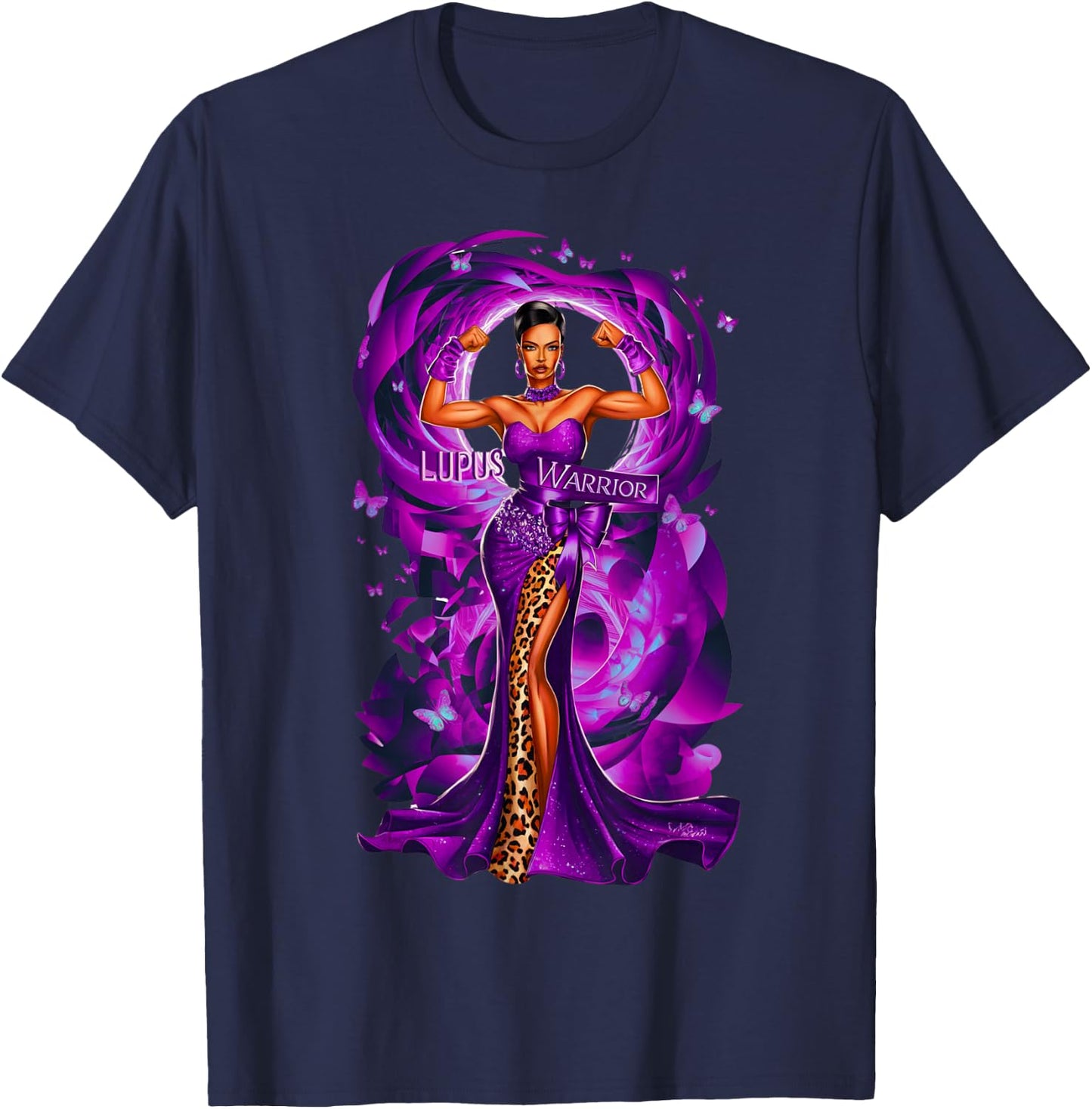 African American Black Woman Lupus Warrior Purple Ribbon Mom T-Shirt - T-Shirt | Navy