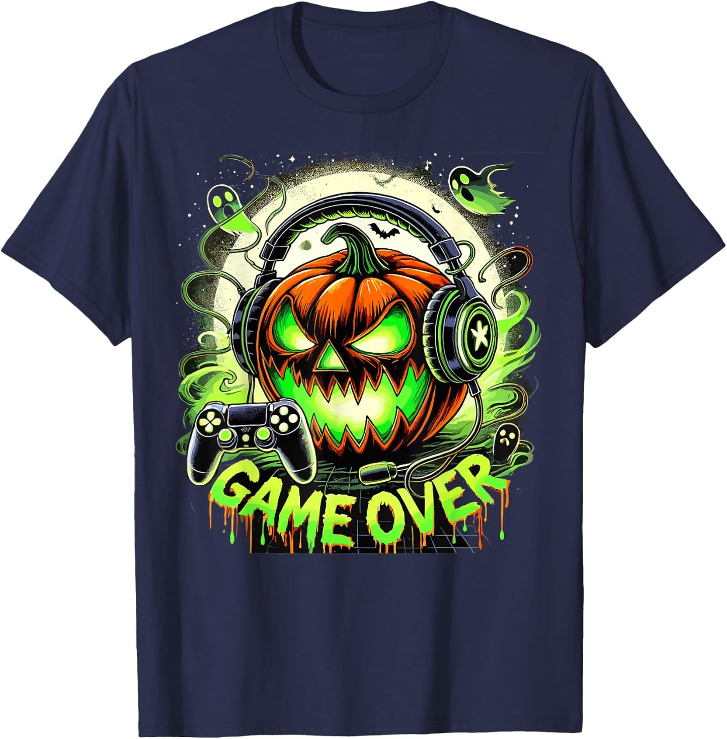 Halloween Jack O Lantern Game Over Gaming Gamer T-Shirt - T-Shirt | Navy