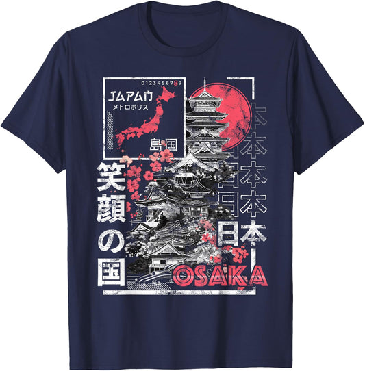 Osaka City 90s Retro Japan Aesthetics 80s Osaka T-Shirt - T-Shirt | Navy