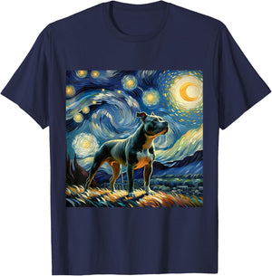 Pitbull Starry Night Shirt Vincent Van Gogh Art Dog T-Shirt - T-Shirt | Navy