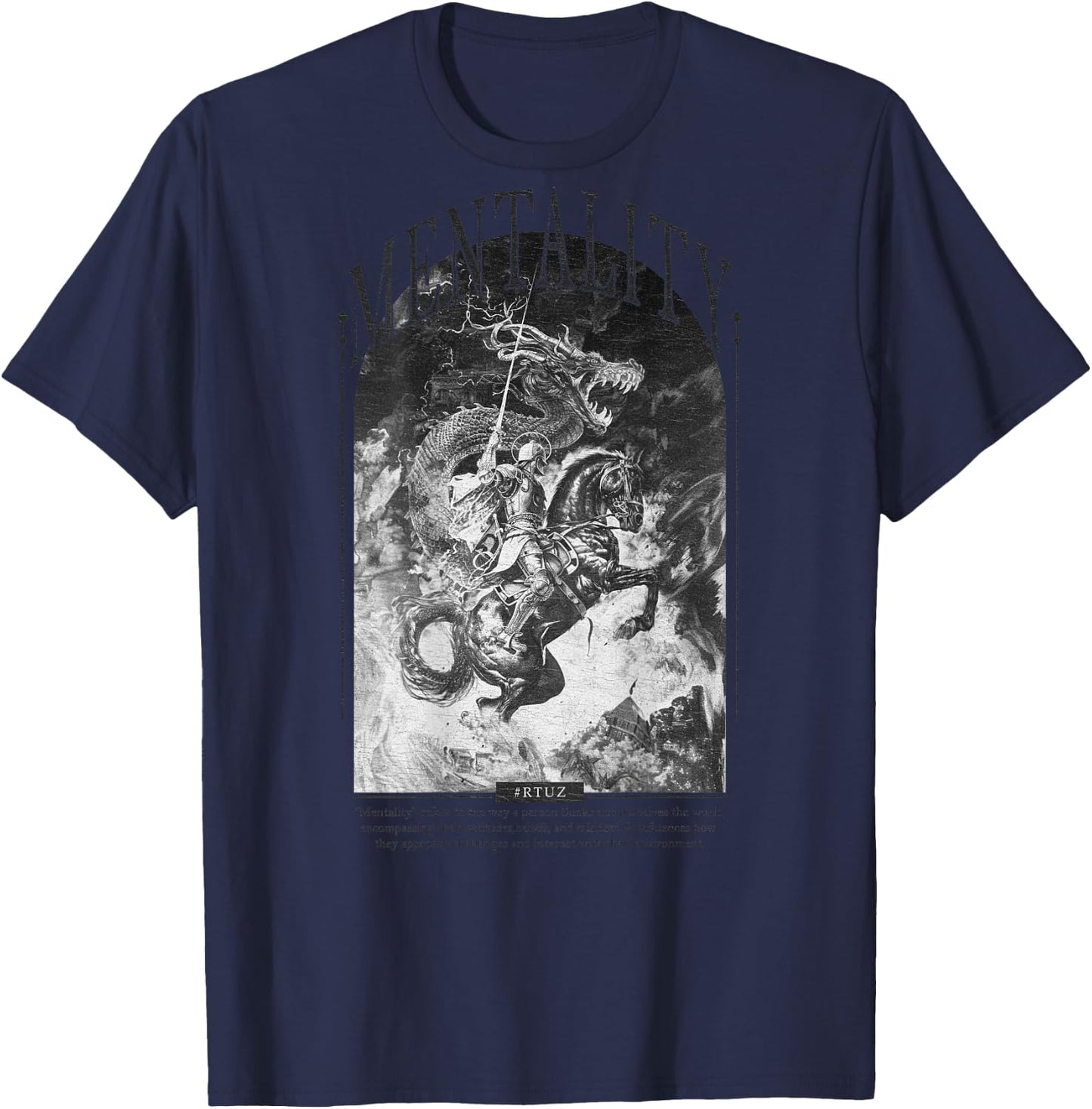 Hip Hop Vintage Hipster Edgy Urban Y2K Back Print Streetwear T-Shirt - T-Shirt | Navy