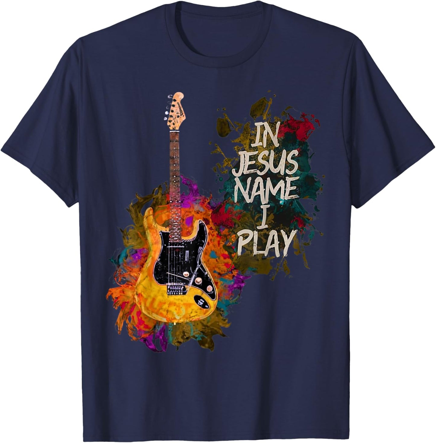 In Jesus Name I Play Guitar Christian Guitar Player Vintage T-Shirt - T-Shirt | Navy