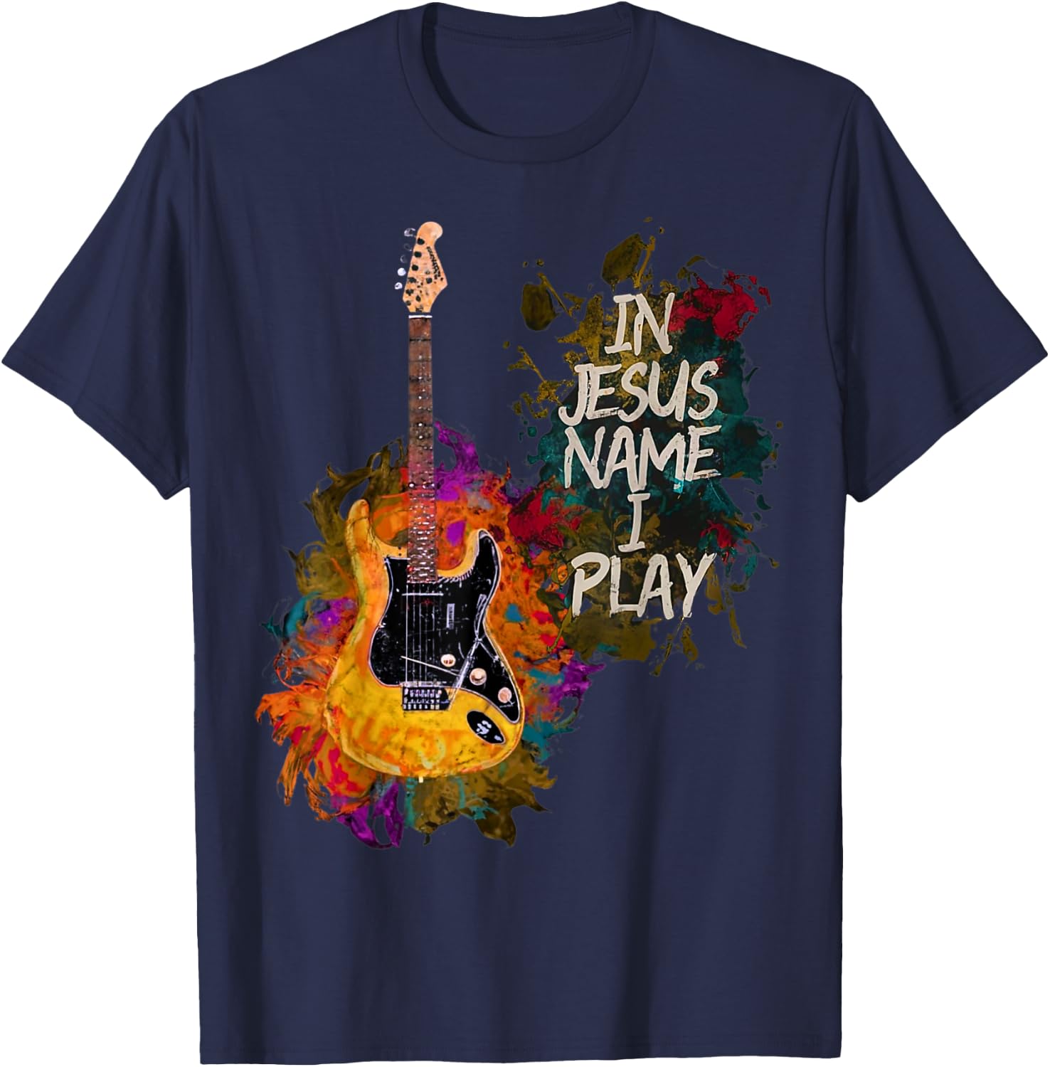 In Jesus Name I Play Guitar Christian Guitar Player Vintage T-Shirt - T-Shirt | Navy