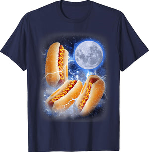 Three Glizzy Moon - Funny 3 Howling Hotdogs Cursed Meme T-Shirt - T-Shirt | Navy