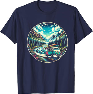 Classic Van Adventure in Scenic Mountains T-Shirt - T-Shirt | Navy