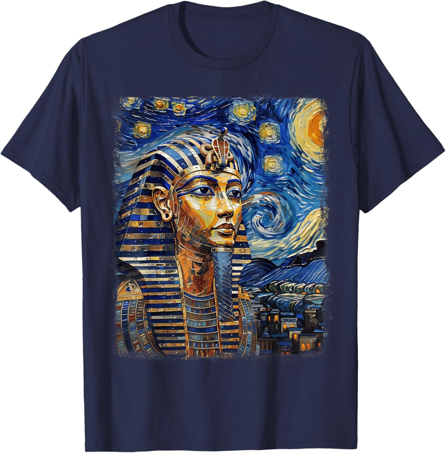 Pharaoh King Tut Egypt Starry Night Painting T-Shirt - T-Shirt | Navy