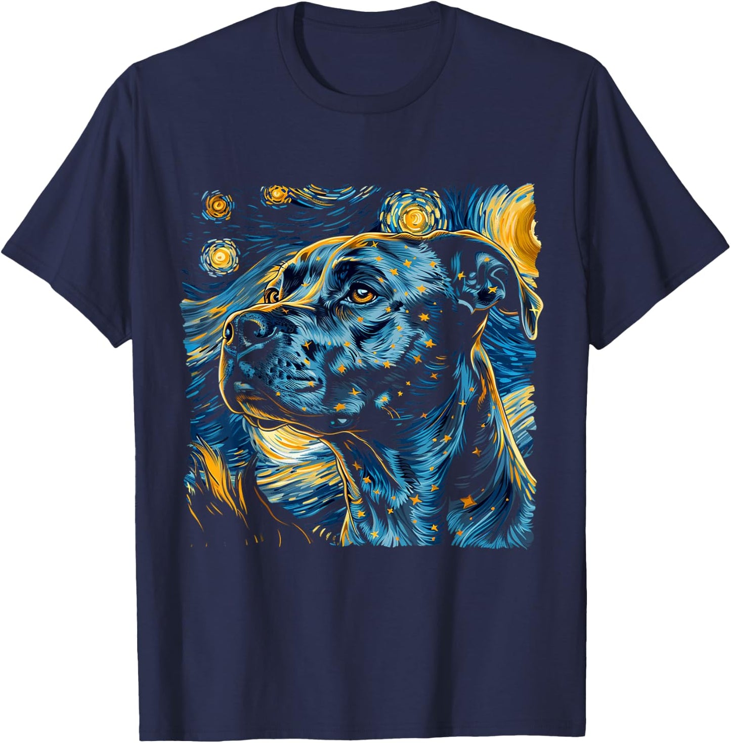 Starry Night Pitbull Van Gogh pitbull Funny Rodent Animal T-Shirt - T-Shirt | Navy