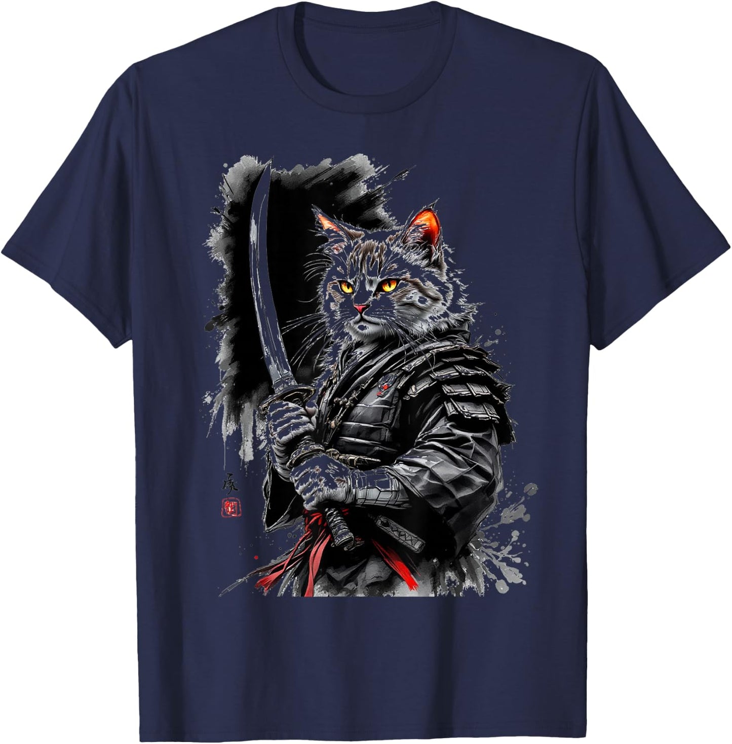 Samurai Cat T-Shirt - T-Shirt | Navy